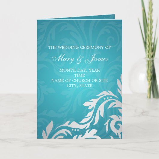 Elegant huwelijksprogramma Swirly Flourish Aqua Bl Programma (Voorkant)