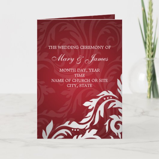 Elegant huwelijksprogramma Swirly Flourish Red Programma (Voorkant)