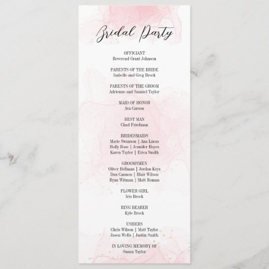 Elegant huwelijksprogramma voor de bruiloftgasten menu (Achterkant)