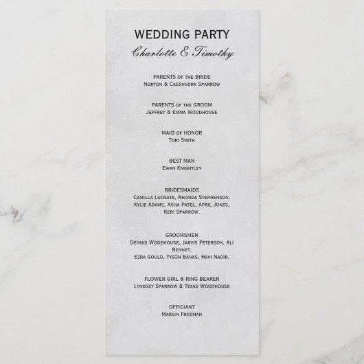 Elegant huwelijksprogramma wit zwart programmakaart (Achterkant)