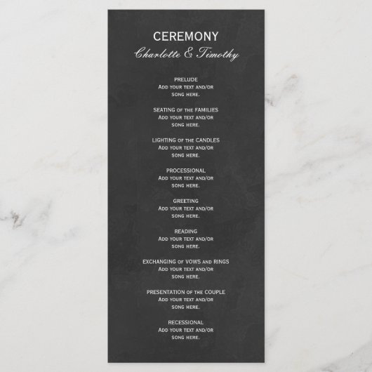 Elegant huwelijksprogramma wit zwart programmakaart (Voorkant)