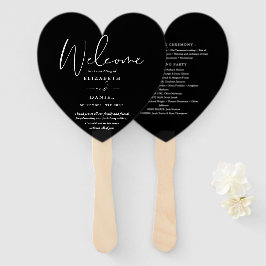 Elegant Huwelijksprogramma Zwart en Wit Hart Handwaaier