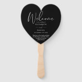 Elegant Huwelijksprogramma Zwart en Wit Hart Handwaaier (Voorkant)