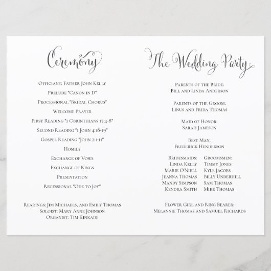 Elegant huwelijksprogramma Zwart-wit Sjabloon (Achterkant)