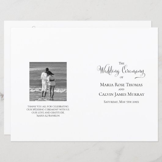 Elegant huwelijksprogramma Zwart-wit Sjabloon (Voorkant / Achterkant)