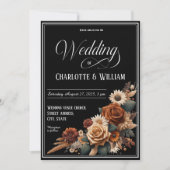 Elegant Huwelijksscript Bruin Bloemmotief Kaart (Voorkant)