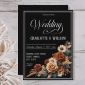 Elegant Huwelijksscript Bruin Bloemmotief Kaart