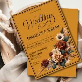 Elegant huwelijksscript Bruine Bloemen Kaart