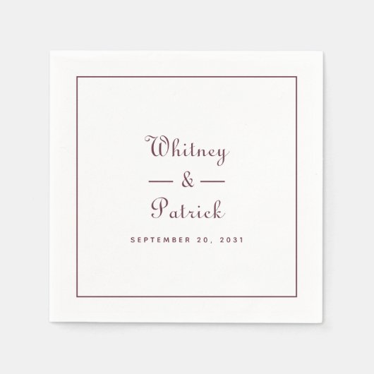 Elegant huwelijksscript Minimalistische Bourgogne  Servet (Voorkant)