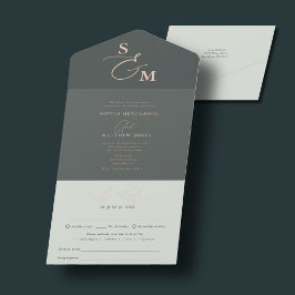 Elegant Huwelijksscript Sagegroen Minimalistisch All In One Uitnodiging