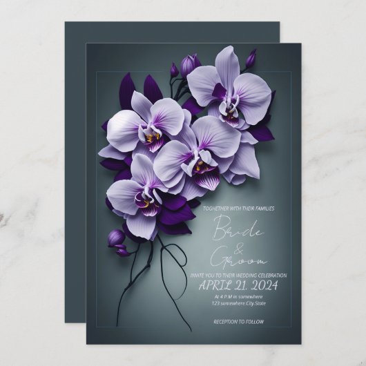 Elegant huwelijksuitnodiging met orchideeën. kaart (Voorkant / Achterkant)