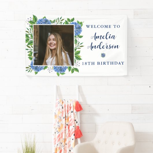 Elegant Hydrangea Aangepast Foto 18e verjaardag Spandoek (Insitu)