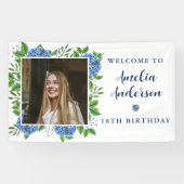 Elegant Hydrangea Aangepast Foto 18e verjaardag Spandoek (Horizontaal)