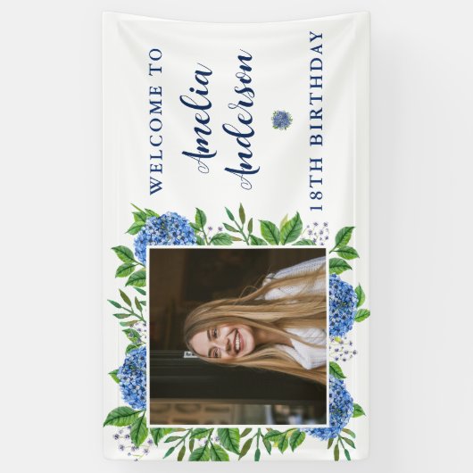 Elegant Hydrangea Aangepast Foto 18e verjaardag Spandoek (Verticaal)
