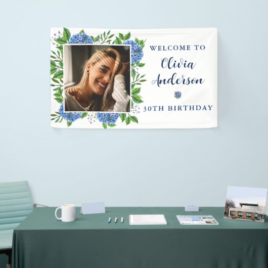 Elegant Hydrangea Aangepast Foto 30e verjaardag Spandoek (Beurs)