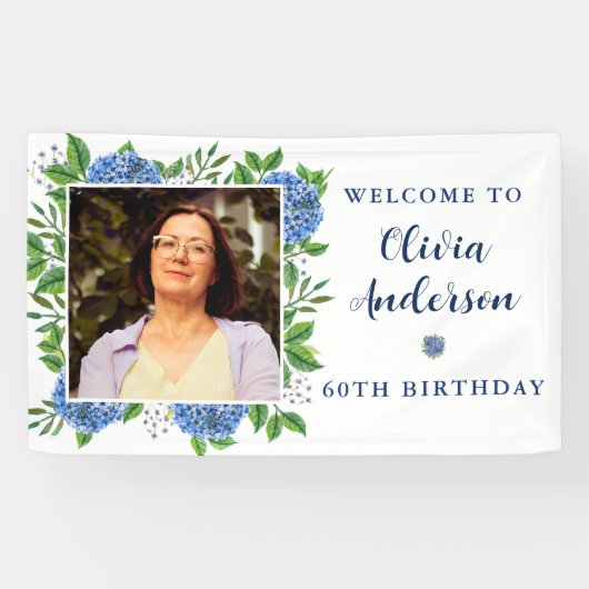 Elegant Hydrangea Aangepast Foto 60e verjaardag Spandoek (Horizontaal)