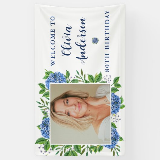 Elegant Hydrangea Aangepast Foto 80e verjaardag Spandoek (Verticaal)