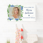 Elegant Hydrangea Aangepaste foto 90e verjaardag Spandoek (Insitu)