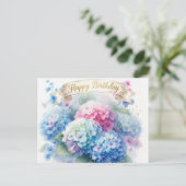 Elegant Hydrangea Blooms Happy Birthday Postcard Briefkaart (Staand voorkant)
