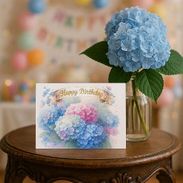 Elegant Hydrangea Blooms Happy Birthday Postcard Briefkaart