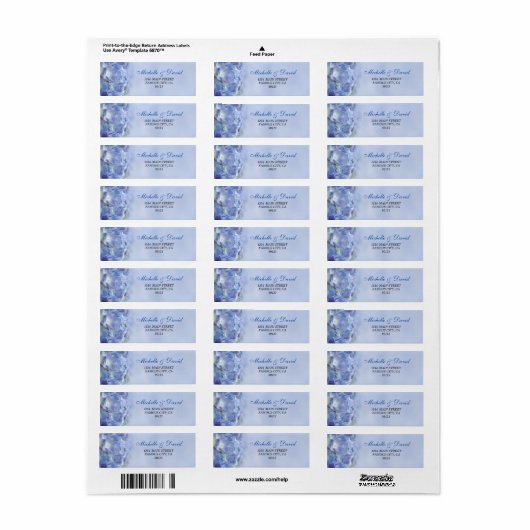 Elegant Hydrangea Blue Florals Adres Label (Full Sheet)