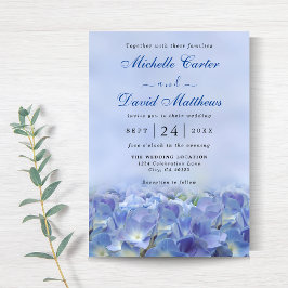 Elegant Hydrangea Blue Florals Wedding Invitation Kaart