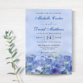 Elegant Hydrangea Blue Florals Wedding Invitation Kaart