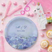 Elegant Hydrangea Blue Florals Wedding Papieren Bordje (Feest)