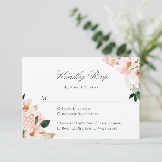 Elegant Hydrangea Blush Pink Floral Wedding RSVP Kaartje (Staand voorkant)