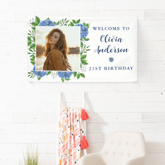 Elegant Hydrangea Custom Photo 21st Birthday Party Spandoek (Insitu)