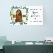 Elegant Hydrangea Custom Photo 21st Birthday Party Spandoek (Beurs)