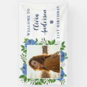 Elegant Hydrangea Custom Photo 21st Birthday Party Spandoek (Verticaal)