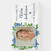 Elegant Hydrangea Custom Photo 75th Birthday Party Spandoek (Verticaal)