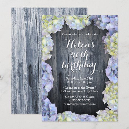 Elegant Hydrangea Floral Birthday Party Kaart (Voorkant / Achterkant)