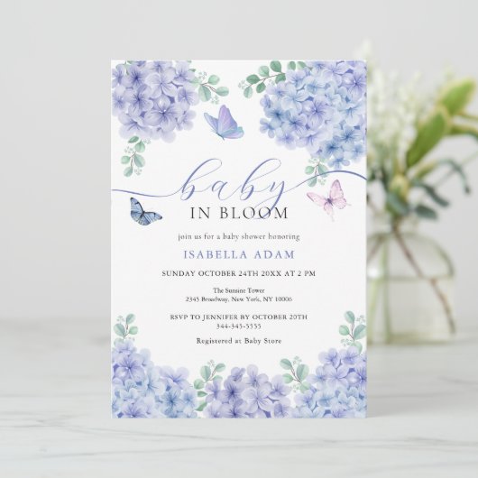 Elegant Hydrangea Floral Garden Baby shower Kaart (Staand voorkant)