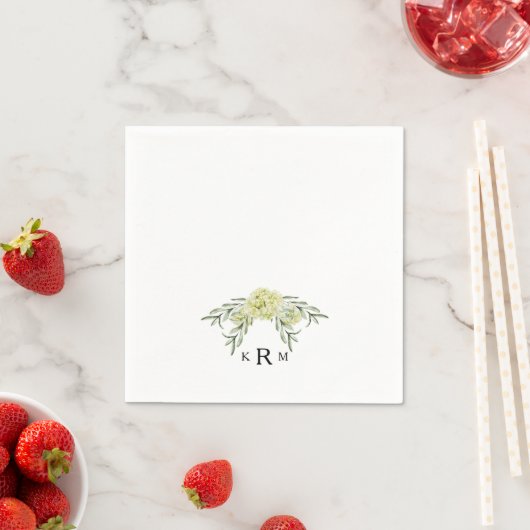 Elegant Hydrangea Foliage Monogram Cocktail Servet (Insitu)