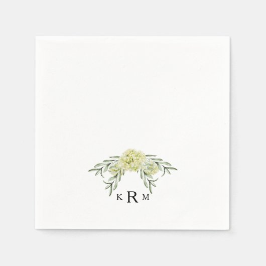 Elegant Hydrangea Foliage Monogram Cocktail Servet (Voorkant)