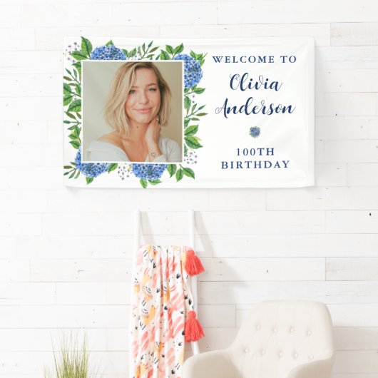 Elegant Hydrangea Foto 100e verjaardag Spandoek (Insitu)