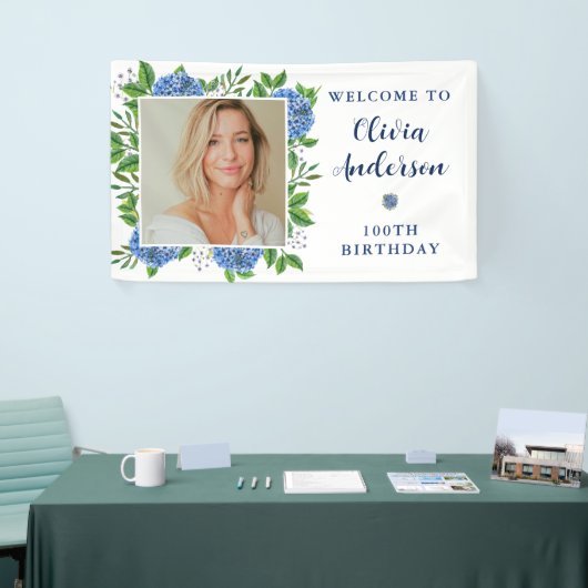 Elegant Hydrangea Foto 100e verjaardag Spandoek (Beurs)