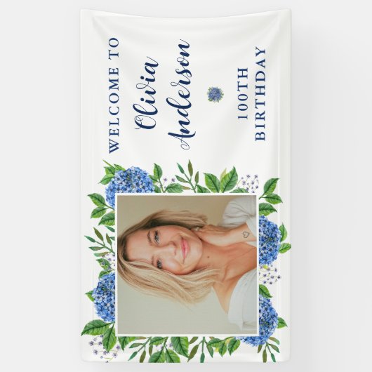 Elegant Hydrangea Foto 100e verjaardag Spandoek (Verticaal)