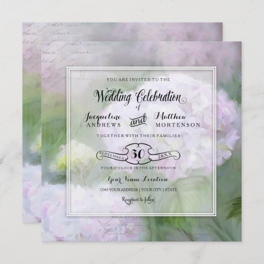 Elegant Hydrangea Garden Floral Script Typografie Kaart (Voorkant / Achterkant)