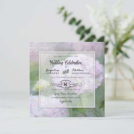 Elegant Hydrangea Garden Floral Script Typografie Kaart (Staand voorkant)