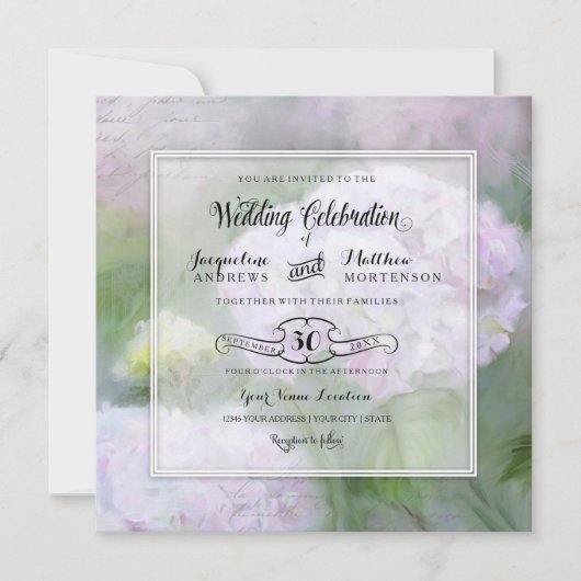 Elegant Hydrangea Garden Floral Script Typografie Kaart (Voorkant)