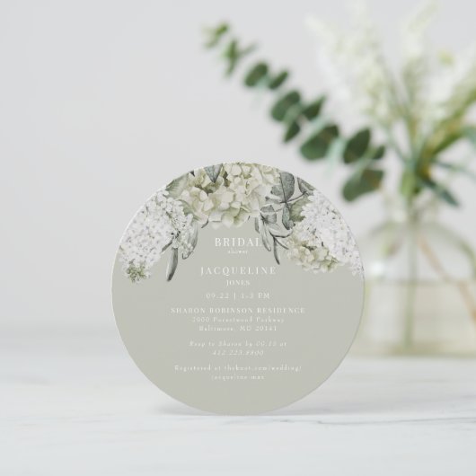 Elegant Hydrangea Licht Salie Rond Vrijgezellenfee Kaart (Staand voorkant)