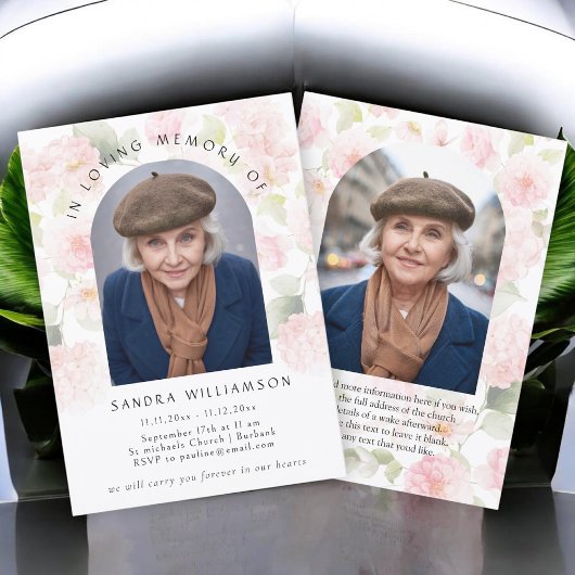 Elegant Hydrangea Memorial Photo Announcement Kaart