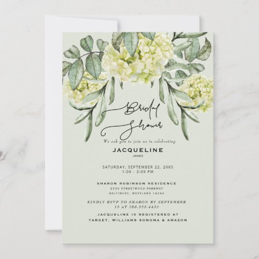 Elegant Hydrangea Mint Bridal Shower Kaart (Voorkant)