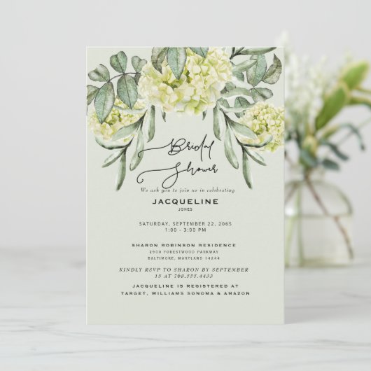 Elegant Hydrangea Mint Bridal Shower Kaart (Staand voorkant)
