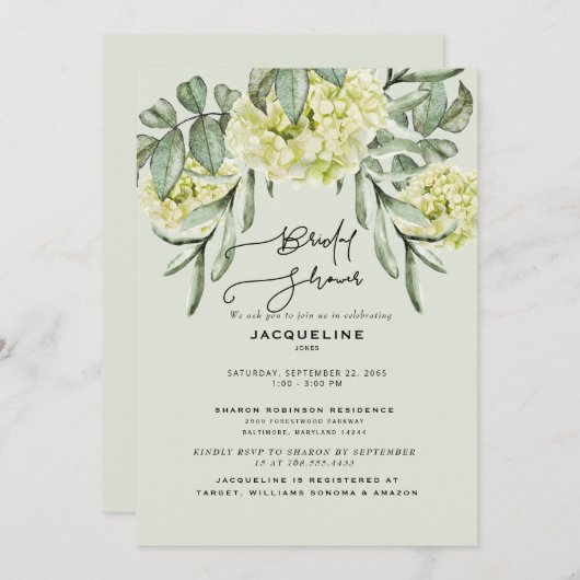 Elegant Hydrangea Mint Bridal Shower Kaart (Voorkant / Achterkant)
