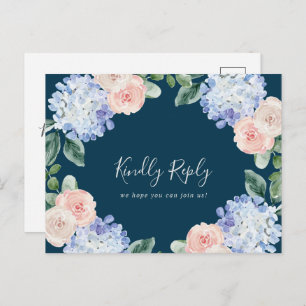 Elegant Hydrangea Navy Song Request RSVP Briefkaar Uitnodiging Briefkaart