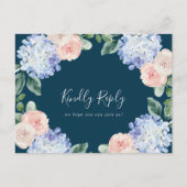 Elegant Hydrangea Navy Song Request RSVP Briefkaar Uitnodiging Briefkaart (Voorkant)